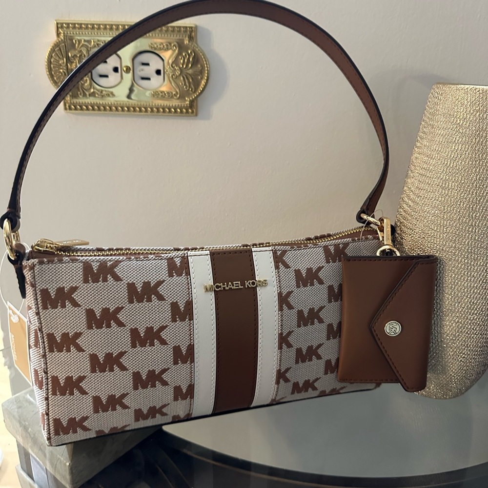 Michael Kors Brown and Cream Shoulder Bag with Luxurious Finish